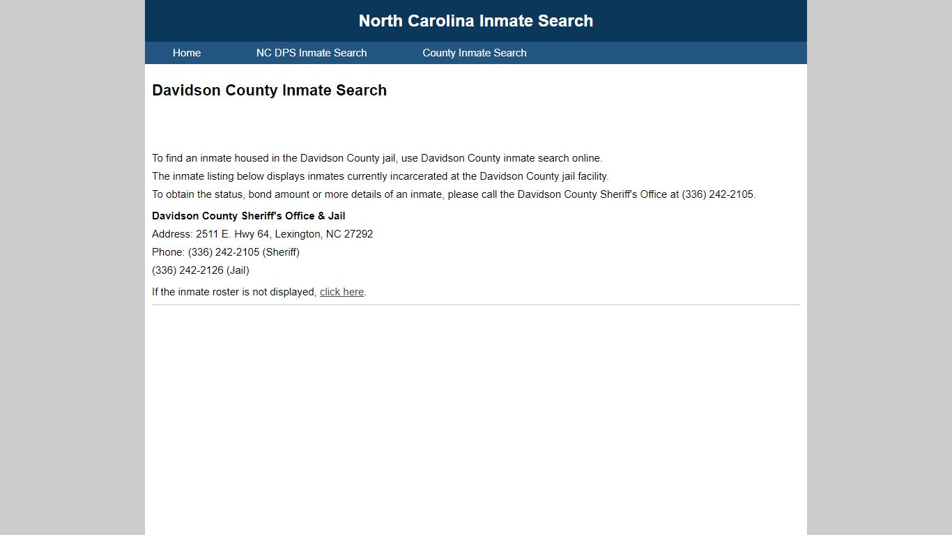 Davidson County Inmate Search - North Carolina Inmate Search