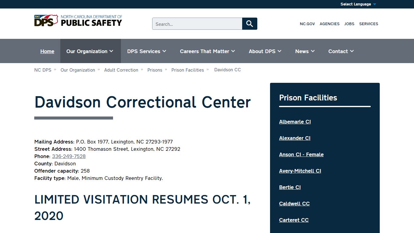 NC DPS: Davidson Correctional Center